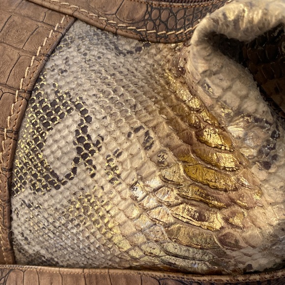 Marino Orlandi Genuine Leather Handbag Faux Embossed Alligator Crocodile - Picture 6 of 13